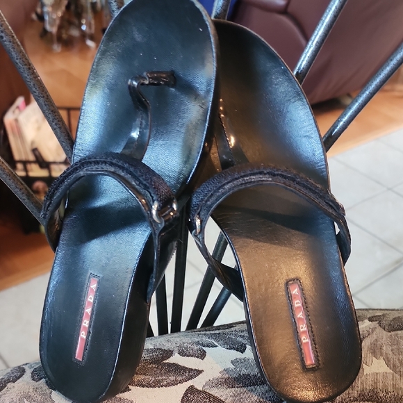 Prada Black Leather Sandals with Strap - Picture 1 of 10